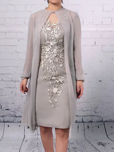 Chiffon Tulle Scoop Neck Sheath/Column Knee-length Appliques Lace Mother of the Bride Dress #UKM01021680
