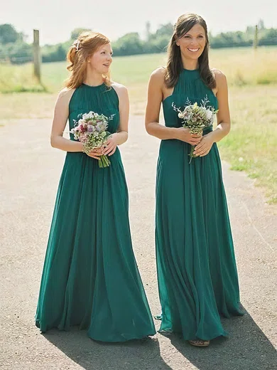 Chiffon Scoop Neck A-line Floor-length Bridesmaid Dresses #UKM01013671