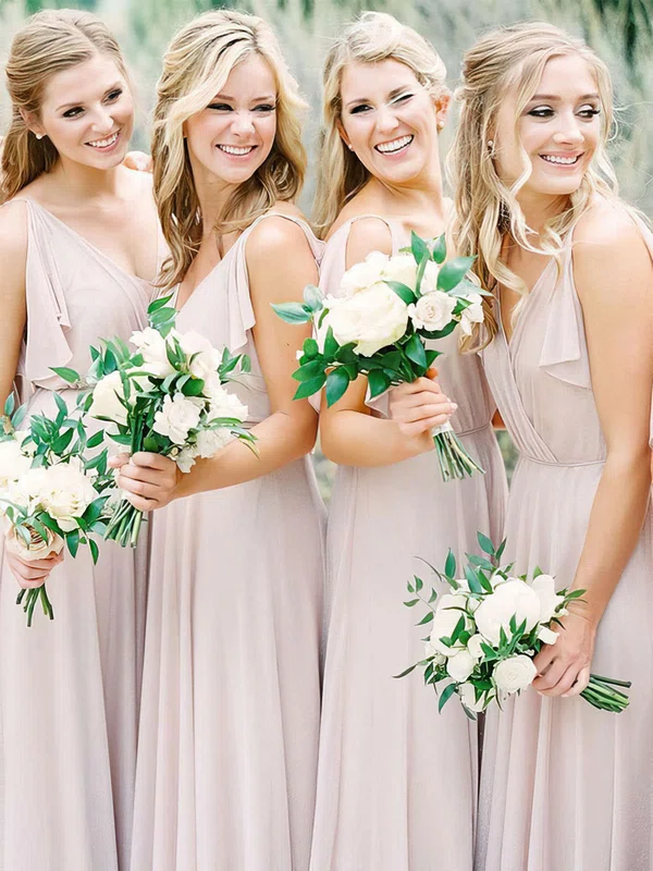 Chiffon V-neck A-line Floor-length Bridesmaid Dresses #UKM01013673