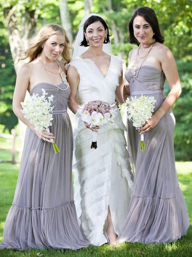 Tulle Sweetheart A-line Floor-length Sashes / Ribbons Bridesmaid Dresses #UKM01013685
