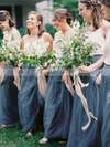 Tulle Scoop Neck A-line Floor-length Bridesmaid Dresses #UKM01013687