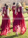 Chiffon V-neck A-line Floor-length Lace Bridesmaid Dresses #UKM01013718