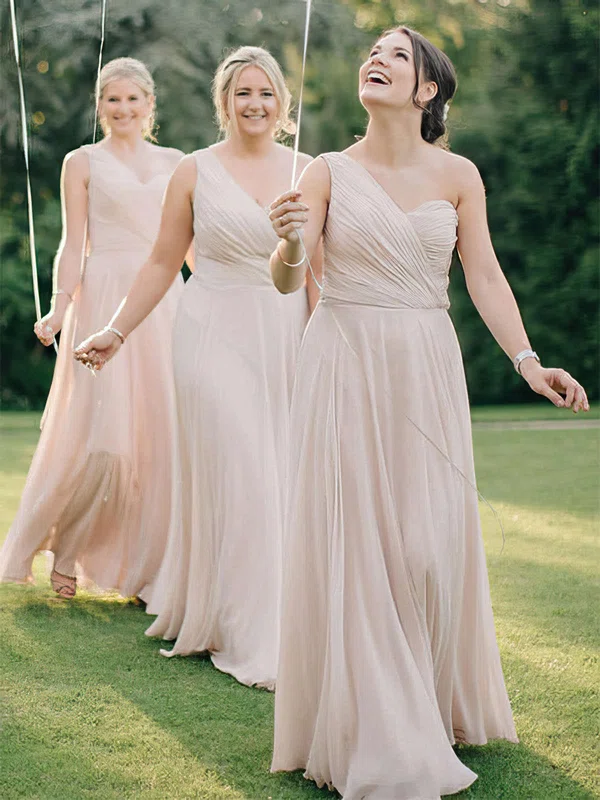Chiffon One Shoulder A-line Floor-length Ruffles Bridesmaid Dresses #UKM01013618