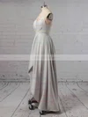 Satin V-neck A-line Asymmetrical Split Front Bridesmaid Dresses #UKM01013627