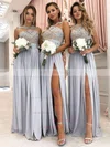 Tulle Chiffon Scoop Neck A-line Floor-length Appliques Lace Bridesmaid Dresses #UKM01013628