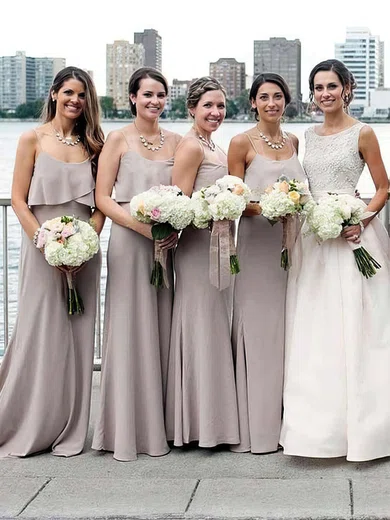 Chiffon Scoop Neck A-line Sweep Train Ruffles Bridesmaid Dresses #UKM01013661