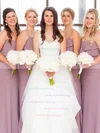 Chiffon Scoop Neck A-line Sweep Train Ruffles Bridesmaid Dresses #UKM01013661