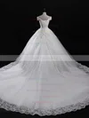 Tulle V-neck Ball Gown Chapel Train Appliques Lace Wedding Dresses #UKM00023321
