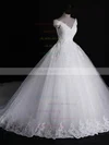 Tulle V-neck Ball Gown Chapel Train Appliques Lace Wedding Dresses #UKM00023321