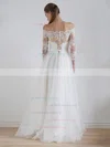 Tulle Off-the-shoulder A-line Floor-length Lace Wedding Dresses #UKM00023325