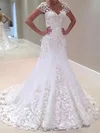 Trumpet/Mermaid V-neck Tulle Sweep Train Wedding Dresses With Beading #UKM00023328