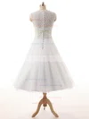 Tulle Scoop Neck Princess Tea-length Lace Wedding Dresses #UKM00023329