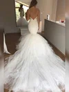 Trumpet/Mermaid V-neck Tulle Chapel Train Wedding Dresses With Appliques Lace #UKM00023331