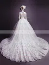 Tulle Off-the-shoulder Ball Gown Chapel Train Appliques Lace Wedding Dresses #UKM00023332