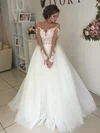 Ball Gown Illusion Tulle Sweep Train Wedding Dresses With Appliques Lace #UKM00023333