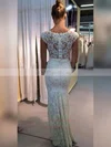 Lace V-neck Sheath/Column Floor-length Appliques Lace Wedding Dresses #UKM00023334