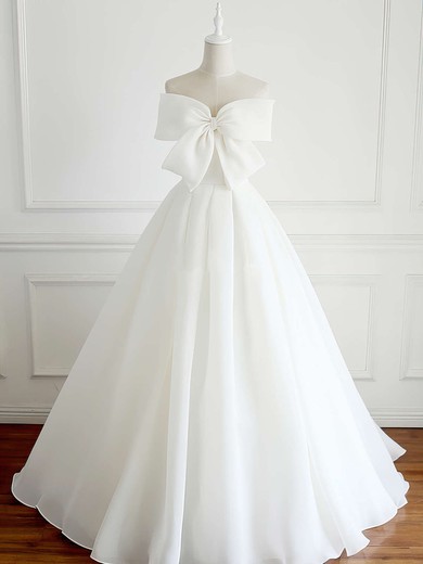 Ball Gown Straight Organza Floor-length Wedding Dresses With Bow #UKM00023337