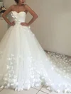 Ball Gown Sweetheart Tulle Chapel Train Wedding Dresses With Flower(s) #UKM00023339
