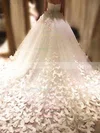 Tulle Sweetheart Ball Gown Chapel Train Flower(s) Wedding Dresses #UKM00023339