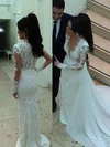 Lace Chiffon Tulle V-neck Sheath/Column Detachable Pearl Detailing Wedding Dresses #UKM00023340