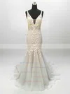 Tulle V-neck Trumpet/Mermaid Sweep Train Lace Wedding Dresses #UKM00023342