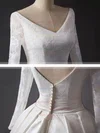 Lace Satin V-neck Ball Gown Chapel Train Sashes / Ribbons Wedding Dresses #UKM00023344