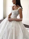 Satin V-neck Ball Gown Cathedral Train Flower(s) Wedding Dresses #UKM00023345