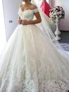 Ball Gown/Princess Off-the-shoulder Tulle Chapel Train Wedding Dresses With Appliques Lace #UKM00023346