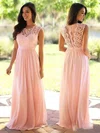 Affordable A-line Scoop Neck Lace Chiffon Floor-length Bridesmaid Dresses #UKM010020104579