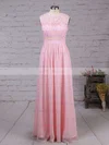 Affordable A-line Scoop Neck Lace Chiffon Floor-length Bridesmaid Dresses #UKM010020104579