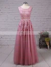 A-line Scoop Neck Tulle with Appliques Lace Floor-length Graceful Bridesmaid Dresses #UKM010020102804