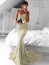 Top Trumpet/Mermaid Sweetheart Silk-like Satin Ruffles Sweep Train Red Backless Bridesmaid Dresses #UKM010020103568
