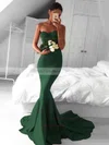 Top Trumpet/Mermaid Sweetheart Silk-like Satin Ruffles Sweep Train Red Backless Bridesmaid Dresses #UKM010020103568