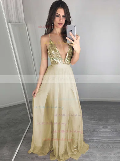 V-neck Champagne A-Line SplitFront Bridesmaid Dress V-neck Champagne A-Line SplitFront Bridesmaid Dress
