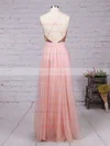A-line V-neck Tulle Split Front Floor-length Backless Hot Bridesmaid Dresses #UKM010020103637