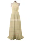Summer A-line Halter Chiffon Split Front Floor-length Backless Bridesmaid Dresses #UKM010020103638