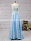 Affordable Scoop Neck Blue Chiffon Tulle Appliques Lace Floor-length Bridesmaid Dresses #UKM010020101989