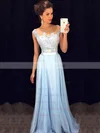Affordable Scoop Neck Blue Chiffon Tulle Appliques Lace Floor-length Bridesmaid Dresses #UKM010020101989