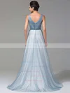 A-line V-neck Tulle with Beading Floor-length Glamorous Bridesmaid Dresses #UKM010020102764