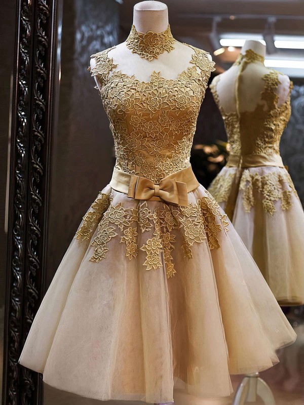 Gold tea store length bridesmaid dresses