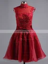 Popular High Neck Multi Colours Tulle Appliques Lace Knee-length Bridesmaid Dresses #UKM010020101414