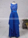 Scoop Neck Lace Chiffon Floor-length Sashes / Ribbons Royal Blue Bridesmaid Dresses #UKM010020101628