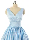 V-neck Light Sky Blue Satin Lace-up Pleats Short/Mini Bridesmaid Dresses #UKM010020101795