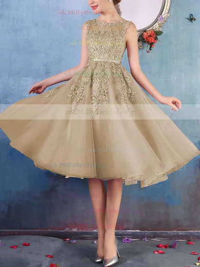 Gold tea length bridesmaid sales dresses