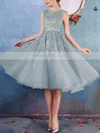 Beautiful A-line Scoop Neck Tulle with Beading Knee-length Bridesmaid Dresses #UKM010020102050
