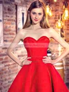 Classic Princess Sweetheart Satin with Ruffles Asymmetrical Red High Low Bridesmaid Dresses #UKM010020103199