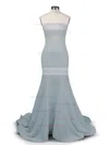 Strapless Ruffles Silk-like Satin Trumpet/Mermaid White Bridesmaid Dresses #UKM01002016264