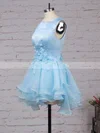 A-line Scoop Neck Satin Tulle with Flower(s) Short/Mini Original Bridesmaid Dresses #UKM010020103777