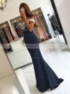 Trumpet/Mermaid Off-the-shoulder Tulle Silk-like Satin Appliques Lace Sweep Train Backless Latest Bridesmaid Dresses #UKM010020103721