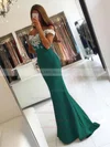 Trumpet/Mermaid Off-the-shoulder Tulle Silk-like Satin Appliques Lace Sweep Train Backless Latest Bridesmaid Dresses #UKM010020103721